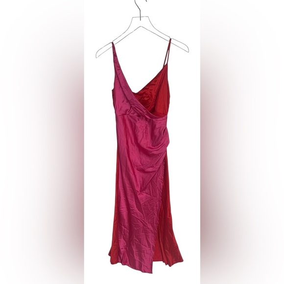 PETAL & PUP LIPA COLOURBLOCK MIDI SLIP DRESS - PINK/RED B1709 - Picture 5 of 7